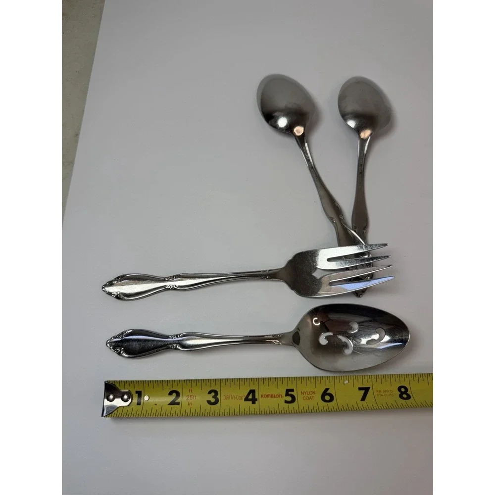 Oneida BERKELEY SQUARE Stainless Flatware 4 Piece Serving Set‎ Spoons Meat Fork